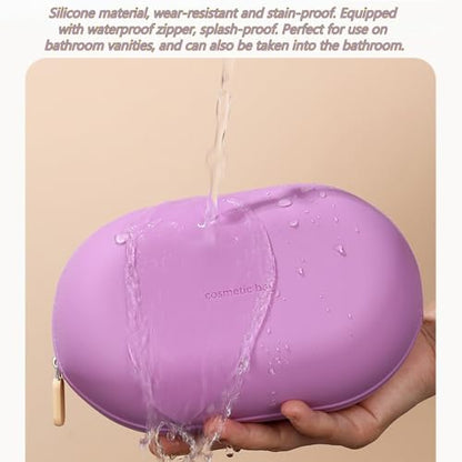 Silicone Makeup Bag Zipper Closure Compact Travel Size Toiletry Pouch For Cosmetics Accessories And Travel Essentials Purple