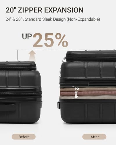TAKUMI Suitcases with Wheels, Expandable Carry on Luggage, 3 Piece Set - color: Black, size: 20/24/28 Inch - 3-Piece Set