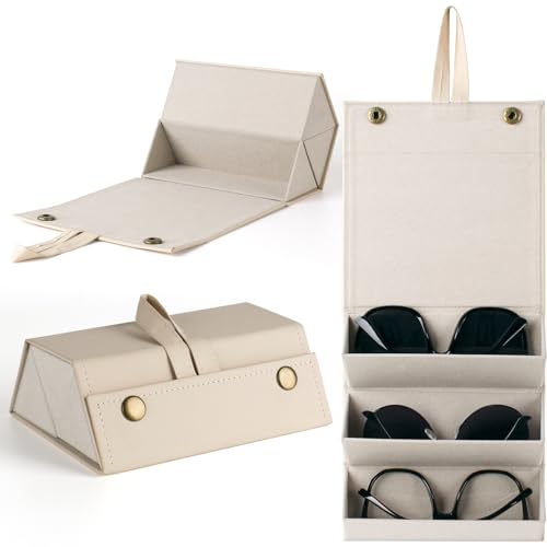 Sunglasses Travel Case,Foldable Eyeglasses Case, Portable Multiple Glasses Case for Women Men Girls - color: S-offwhite & 6.3*4.9*2.2 Inch