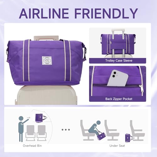 WALNEW Travel Duffel Bag, Weekender Bag for Women, Purple - color: Purple