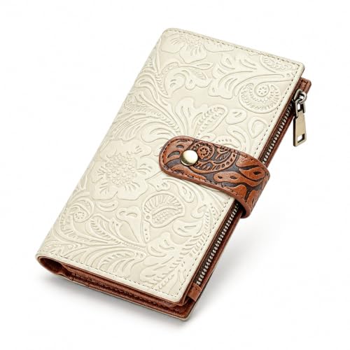 GOIACII Women's Wallet RFID Blocking Leather Trifold Credit Card Holder - color: B02 White & Brown