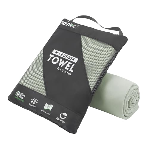 Rainleaf Microfiber Towel Quick Dry Camping & Travel & Gym Towel. Compact - color: Bean Green, size: 40.00" x 20.00"