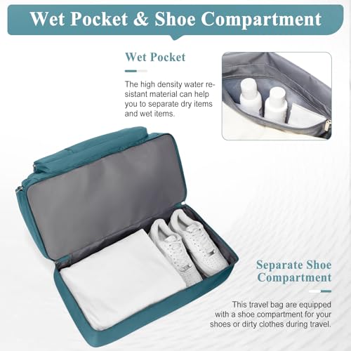 Travel Duffle Bag with Shoes Compartment,Overnight Weekender Bags for Women - color: Peacock Blue