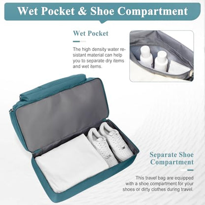 Travel Duffle Bag with Shoes Compartment,Overnight Weekender Bags for Women - color: Peacock Blue