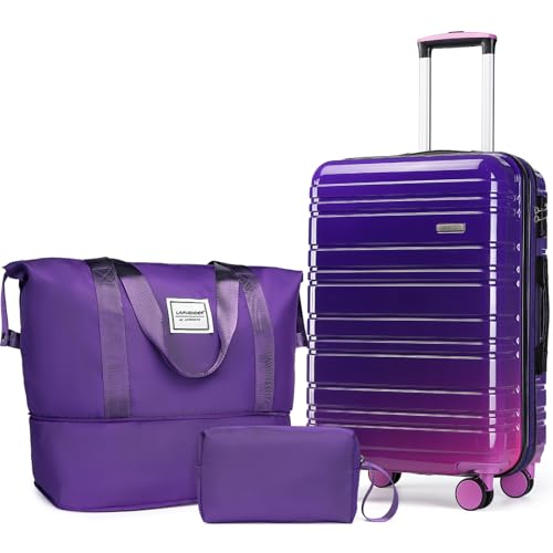LARVENDER Carry on Luggage Sets 3 Piece, 20in Suitcase Set, Midnight Berry - color: Midnight Berry 20in, size: 3 Piece Set (20/DB/TB)