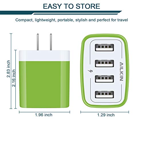 Wall Charger, USB Charger Adapter, 4.8A 4Multi Port Fast Charging Station - color: Green
