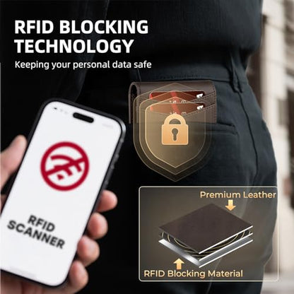 RUNBOX Wallet for Men -Slim Rfid Leather Mens Bifold Novelty Wallets 2 ID Window With Gift Box Men's Accessories - color: CH DARK BROWN