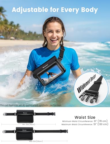 Niveaya IPX8 Floating Waterproof Fanny Pack Holds Phone, Passport & Cash - color: Black&Army Green