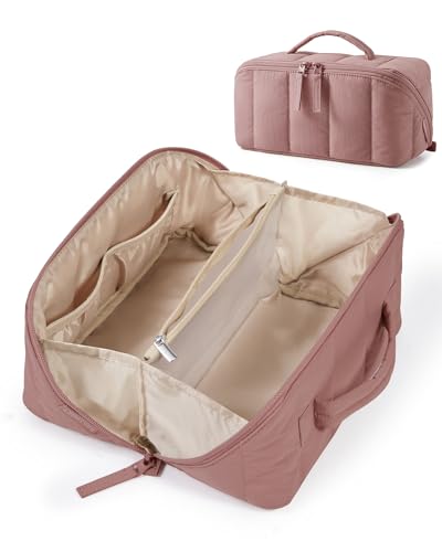 BAGSMART Puffy 메이크업 가방, 06-더스티 로즈 핑크, 오픈 플랫 메이크업 가방 - color: 06-더스티 로즈 핑크, size: 중형