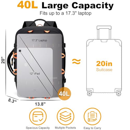 40L Travel Backpack 17.3" Laptop Carry On Duffel Flight Approved - color: Black