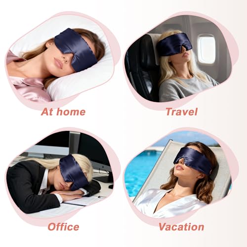 VOCOSTE 3D Pure Silk Sleep Mask with Travel Pouch, Navy Blue - color: Navy Blue