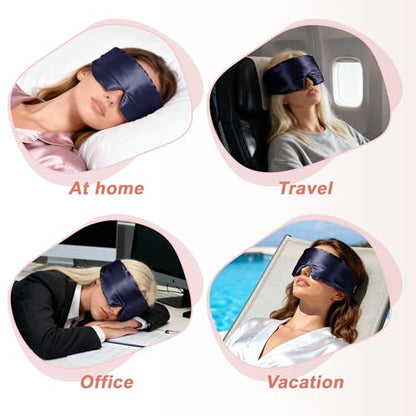 VOCOSTE 3D Pure Silk Sleep Mask with Travel Pouch, Navy Blue - color: Navy Blue