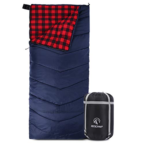 REDCAMP Cotton Flannel Sleeping Bag for Camping Backpacking, Adults Cold Weather Envelope Sleeping Bags with 2/3/4/6lbs Filling - color: Red Plaid with 3lbs Filling
