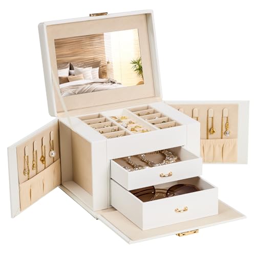 Homde Lockable Jewelry Box for Girl: 3-Layer Safe Organizer with Key - color: White