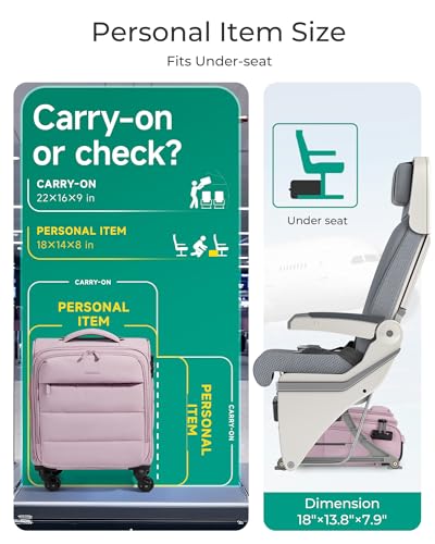 BAGSMART Softside Underseat Personal Item Suitcase with Wheels, Purple - color: Purple, size: 16-inch