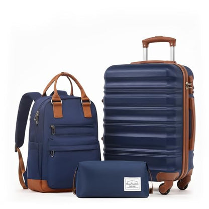 LONG VACATION Luggage Sets, 3 Piece, 20 Inch Carry On Hardshell Suitcase - color: NAVY, size: 3-Piece Set (20-Inch BP/TB)