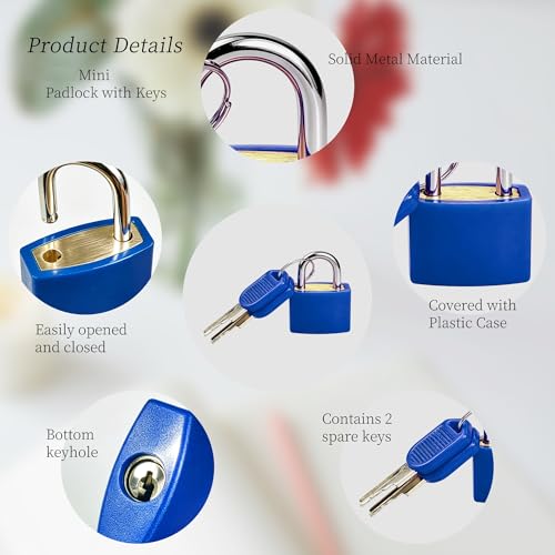 2 Pcs Suitcase Locks with Keys, Mini Keyed Luggage Padlocks, Multicolor Metal Travel Locks with Plastic Cover, Small Padlocks for Suitcases, Backpacks, Lockers, Bags and Storage Boxes (Blue) - color: Blue