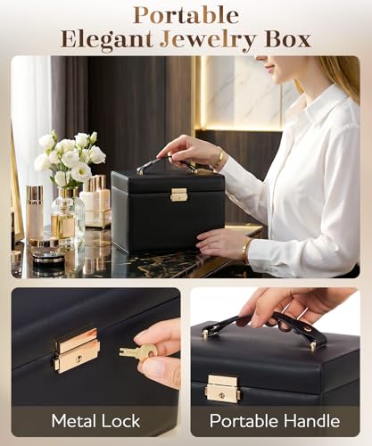 Homde Lockable Jewelry Box for Girl: 3-Layer Safe Organizer with Key - color: Black