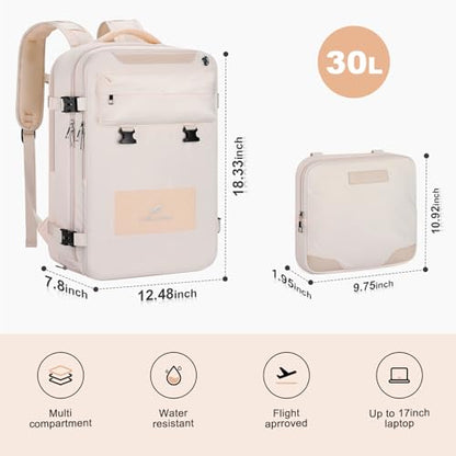 Maelstrom Travel Backpack for Men Women, 17.3" Laptop with Shoe Compartment - color: Beige, size: 17.3 inch with shoe compartment