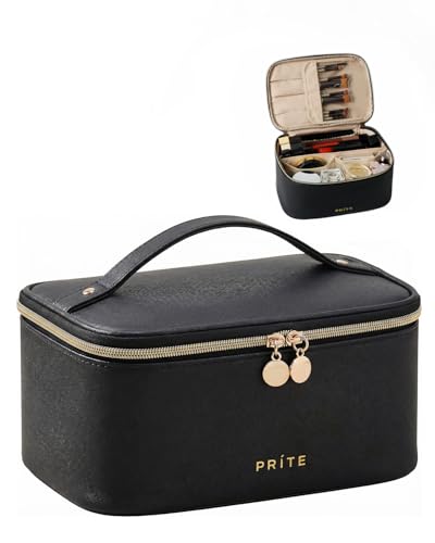 Prite Makeup Bag Travel Cosmetic Case, Women Toiletry Bag Organizer, Black - color: Black