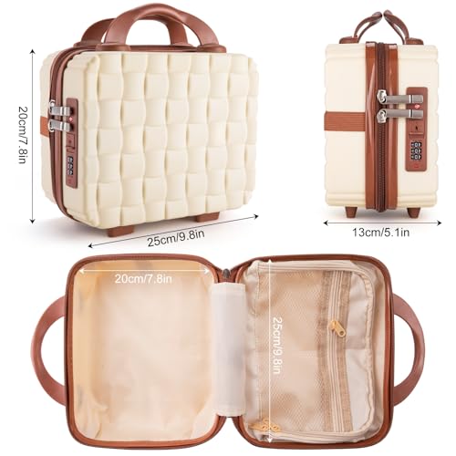 10" Hard Shell Cosmetic Case for Travel (Off White) - color: Cream & Brown