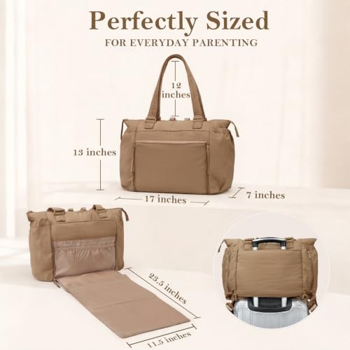 MOMINSIDE Diaper Bag Tote with Changing Station Convertible Diaper Bag Backpack Tote pañaleras para bebe Large Baby Bag, Hospital Bag Mommy Bag Travel Diaper Bag for Mom, 16 Pockets, Light Brown - color: Light Brown