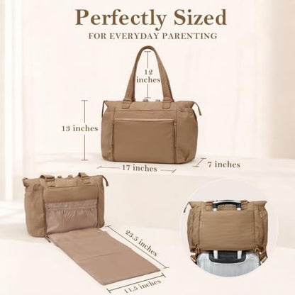 MOMINSIDE Diaper Bag Tote with Changing Station Convertible Diaper Bag Backpack Tote pañaleras para bebe Large Baby Bag, Hospital Bag Mommy Bag Travel Diaper Bag for Mom, 16 Pockets, Light Brown - color: Light Brown