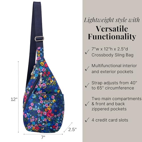 Baggallini Mini Sling - 12x7 Sling Crossbody Bag Backpack with Adjustable Shoulder Strap - color: Flower Market