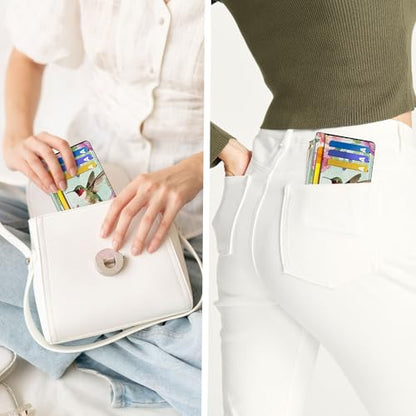 Tipmile Womens Credit Card Holder Wallet, Small Slim RFID Blocking Sleeve - color: Hummingbird