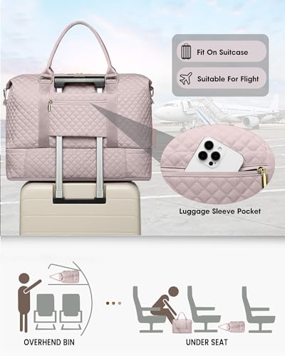 Travel Weekender Duffle Bag for Women: Overnight Bags with Shoe Compartment - color: Antiquewhite, size: Large
