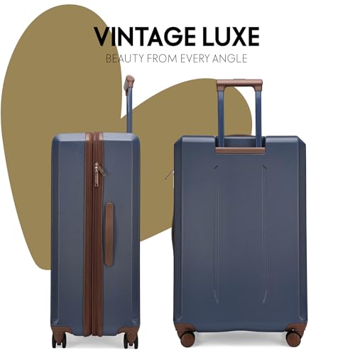 ELLE Luxe Journey 3 Piece Expandable Retro Spinner Luggage Set, Navy - color: Navy