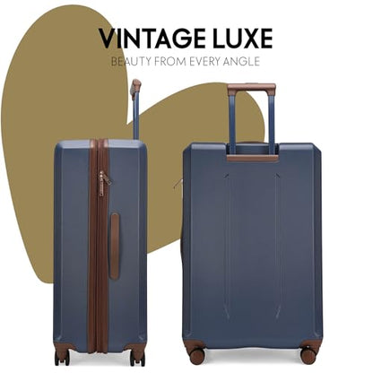 ELLE Luxe Journey 3 Piece Expandable Retro Spinner Luggage Set, Navy - color: Navy