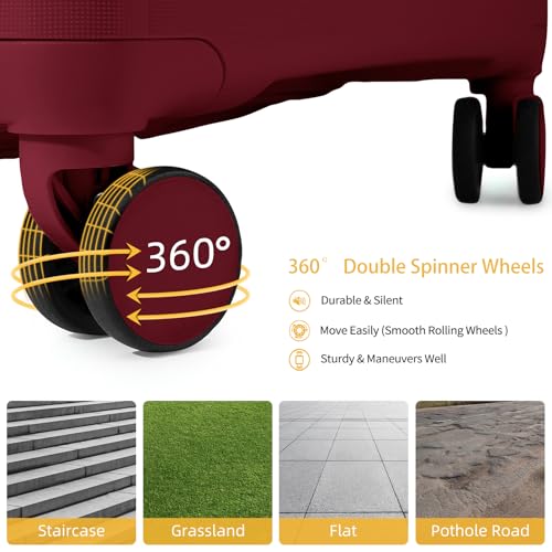LARVENDER Carry On Luggage 22x14x9 Airline Approved, Suitcases with Wheels - color: Maroon-20in