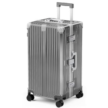 ALPHA CAMP Trunk Luggage 26 Inch with Aluminum Frame Zipperless Suitcase - color: Grey, size: 26 Inch