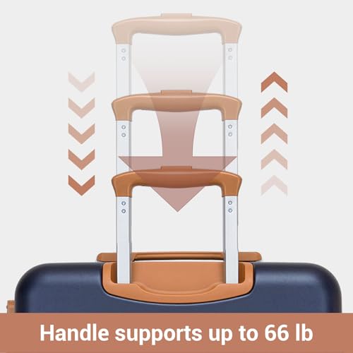 Kono Large Suitcase 28in Expandable ABS+PC 8pcs Silent Wheels Navy/Brown - color: Navy, size: Checked-Large 28-Inch