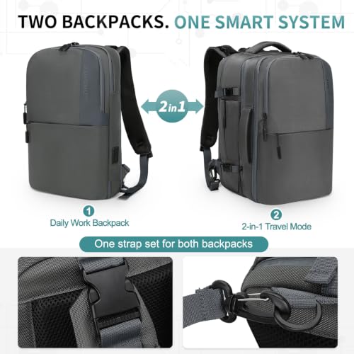35L Expandable 2 in 1 Travel Backpack for 16 Inch Laptop Gray - color: Gray