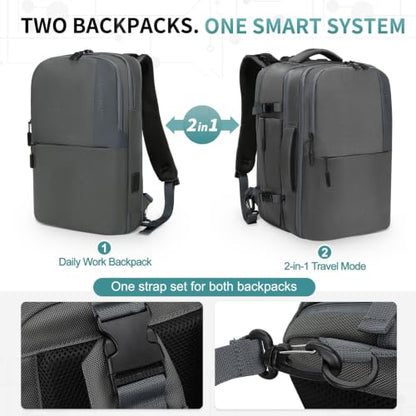 35L Expandable 2 in 1 Travel Backpack for 16 Inch Laptop Gray - color: Gray