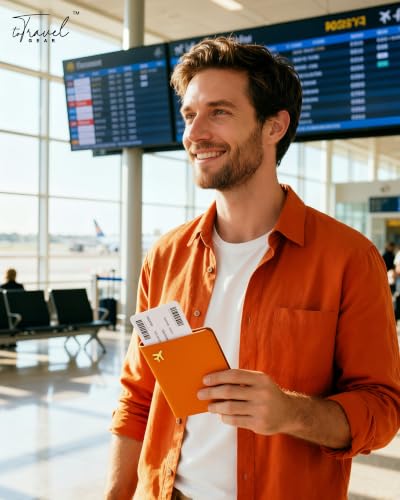 Passport Holder for Travel Essentials RFID Blocking PU Leather - color: Orange