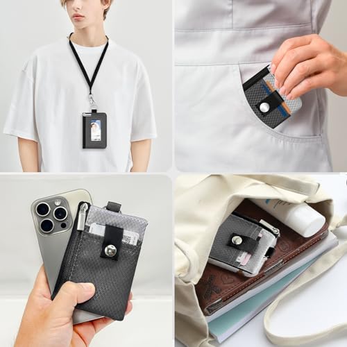 Minimalist RFID Blocking Small Wallet with ID Window,WaterResistant Zip Id Case Wallet with Lanyard Keychain for Cards,Cash,Travel,Women,Men (DardGray/LightGray) - color: DardGray/LightGray