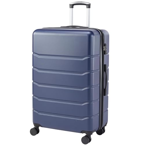 NEWBULIG 28 Inch Checked Luggage, Expandable Suitcase with Spinner Wheels - color: Blue, size: 28 Inch