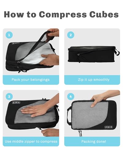 2 Set Compression Packing Cubes for Suitcases,Luggage,Travel Bag Organizer - color: Black-2 PCS