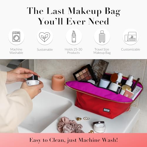 KUSSHI Washable Travel Makeup & Cosmetic Bag - Brush Organizer Sold Separately (Vacationer, Candy Apple Red/Pink) - color: Candy Apple Red/Pink, size: Vacationer (Large) Bag