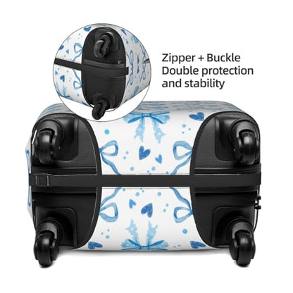 Travel Luggage Cover Blue Bows, High Elasticity Washable Travel Baggage Protector Case Fits 18-22 in - color: Blue Bows, size: 18-21 in