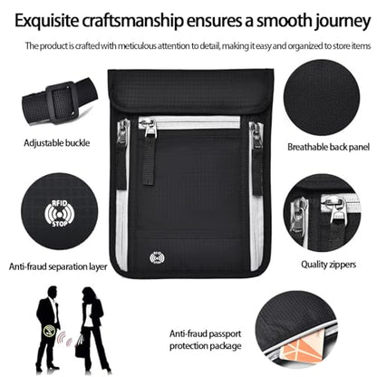 Passport Holder for Travel, Neck Wallet RFID Blocking, Hidden Money Belt,Travel Document Storage(Black) - color: Black