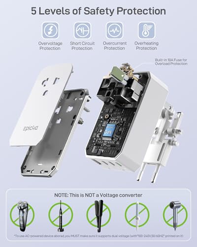 EPICKA Air 40W Universal Travel Adapter PD&QC with 1AC/3USB-C/1USB-A - style: 40W-White