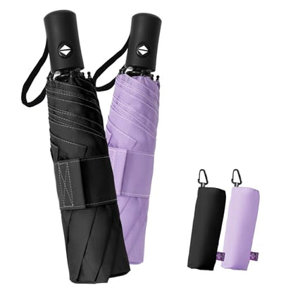 Travel Windproof Umbrella for rain Compact Small Travel size QuickDry - color: 2-Black & Purple