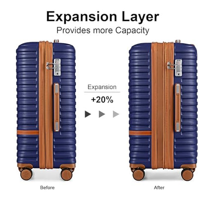 Joyway Luggage Set 3 Piece Suitcase Sets with Spinner Wheel,Hardside Expandable Travel Laggage with TSA Lock (13/20/24/28 Navy brown - color: Navy brown-New, size: 6 piece set (13/20/24/28inch)