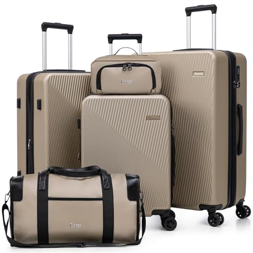 5 Piece Hardshell Luggage Set TSA Lock Spinner Wheels Champagne - color: Champagne, size: 5 piece