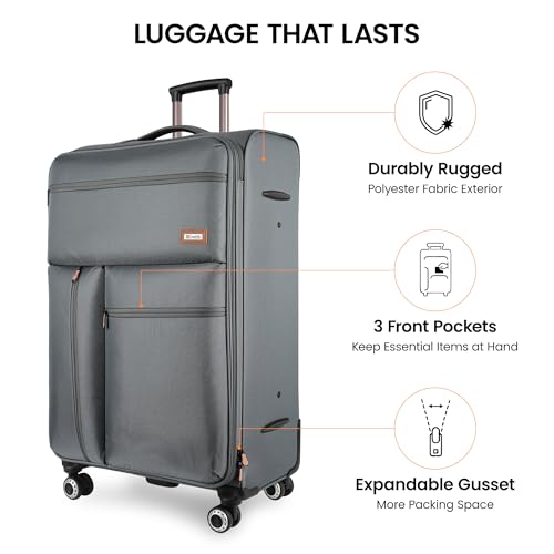 30'' Suitcase w/Double Spinner Wheels,TSA LOCK,Expandable - color: Grey, size: Checked-Large 30-Inch