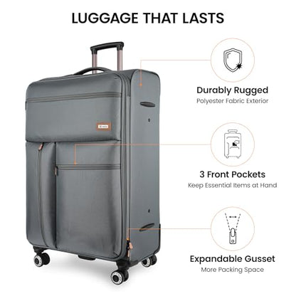 30'' Suitcase w/Double Spinner Wheels,TSA LOCK,Expandable - color: Grey, size: Checked-Large 30-Inch